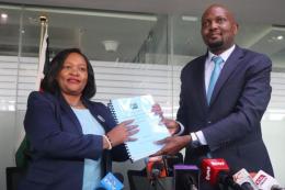 File image of CS Moses Kuria with CS Rebecca Miano.